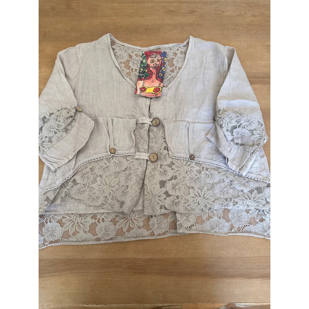 Colette Linen Jacket Art to Wear Made in Italy Lace boho Lagenlook NWT